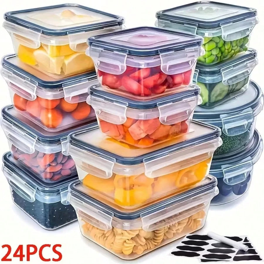 22/24/32/48 Pack Food Storage Containers With Airtight Lids, Meal Prep Containers, Lunch Office Meal For Freezer And Dishwasher.（food-grade PP）
